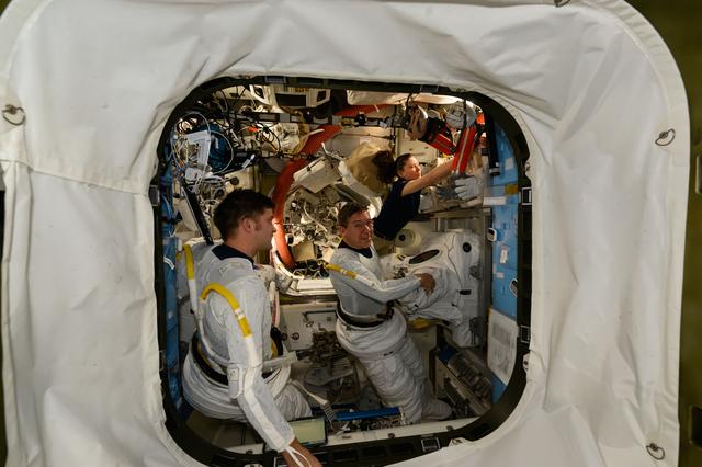NASA image: Barratt and Dominick EMU On-Orbit Fit Check