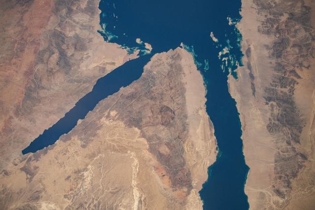 NASA image: The Gulf of Aqaba and Gulf of Suez