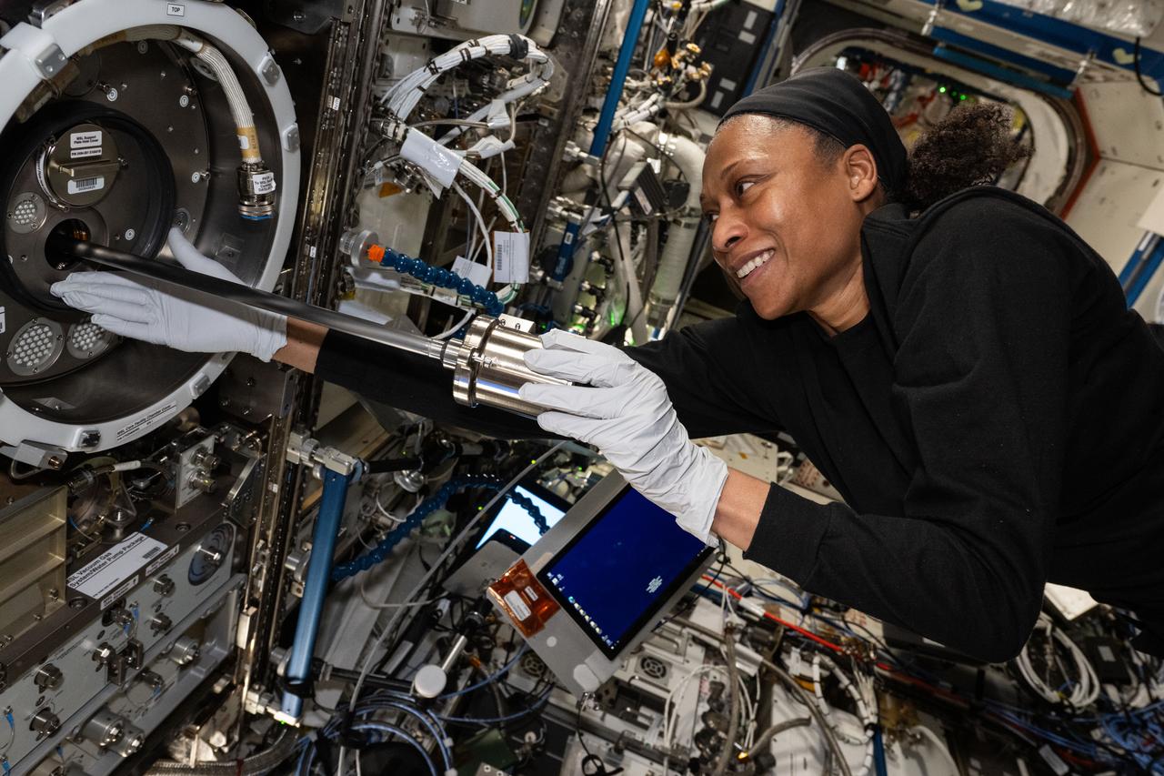 iss071e195867 (June 17, 2024) --- NASA astronaut and Expedition 71 Flight Engineer Jeanette Epps works on the Materials Science Laboratory (MSL), a component of the Destiny laboratory module's Materials Science Research Rack. The MSL is a research facility used to discover new applications for existing materials and new or improved materials.