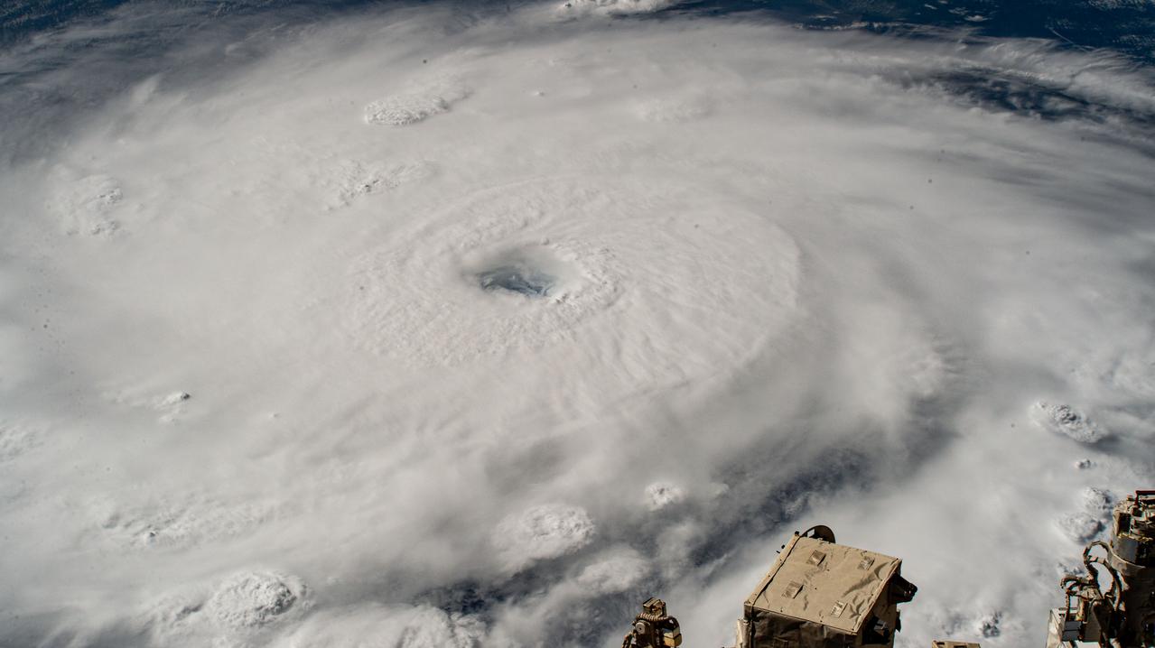 iss071e245675 (July 1, 2024) --- Hurricane Beryl is pictured as a Category 4 storm south of Barbados from the International Space Station as it orbited 262 miles above the Caribbean Sea.