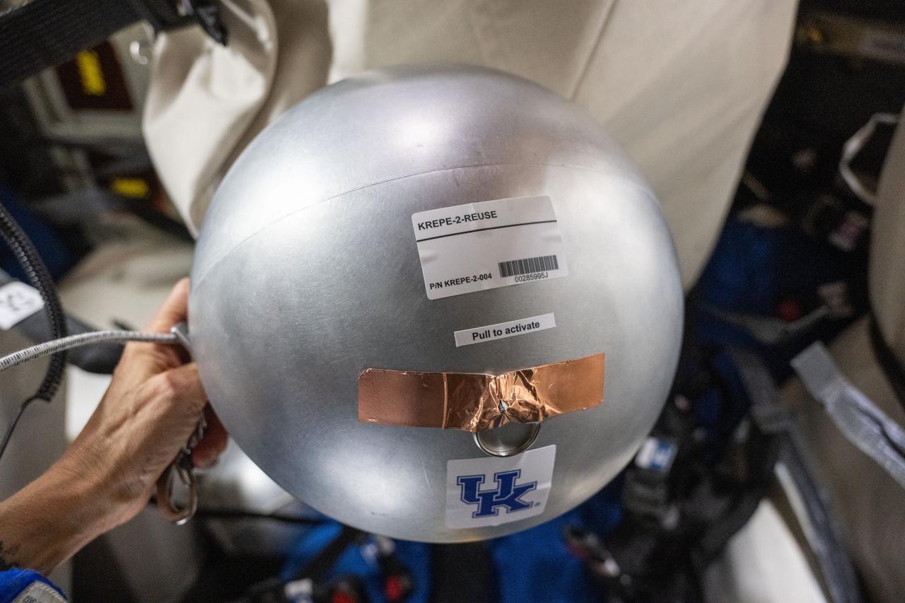 iss071e297186 (7/9/2024) --- One of the five Kentucky Re-Entry Universal Payload System (KRUPS) capsules of the Kentucky Re-entry Probe Experiment-2 (KREPE-2) mission aboard the International Space Station, encapsulated in the ISS-KREM shell. Thermal Protection Systems (TPS) technology uses three capsules outfitted with different heat shield materials and a variety of sensors to obtain data on actual reentry conditions. KREPE-2 tests new heat shields from NASA as well as a heat shield manufactured entirely at the University of Kentucky.