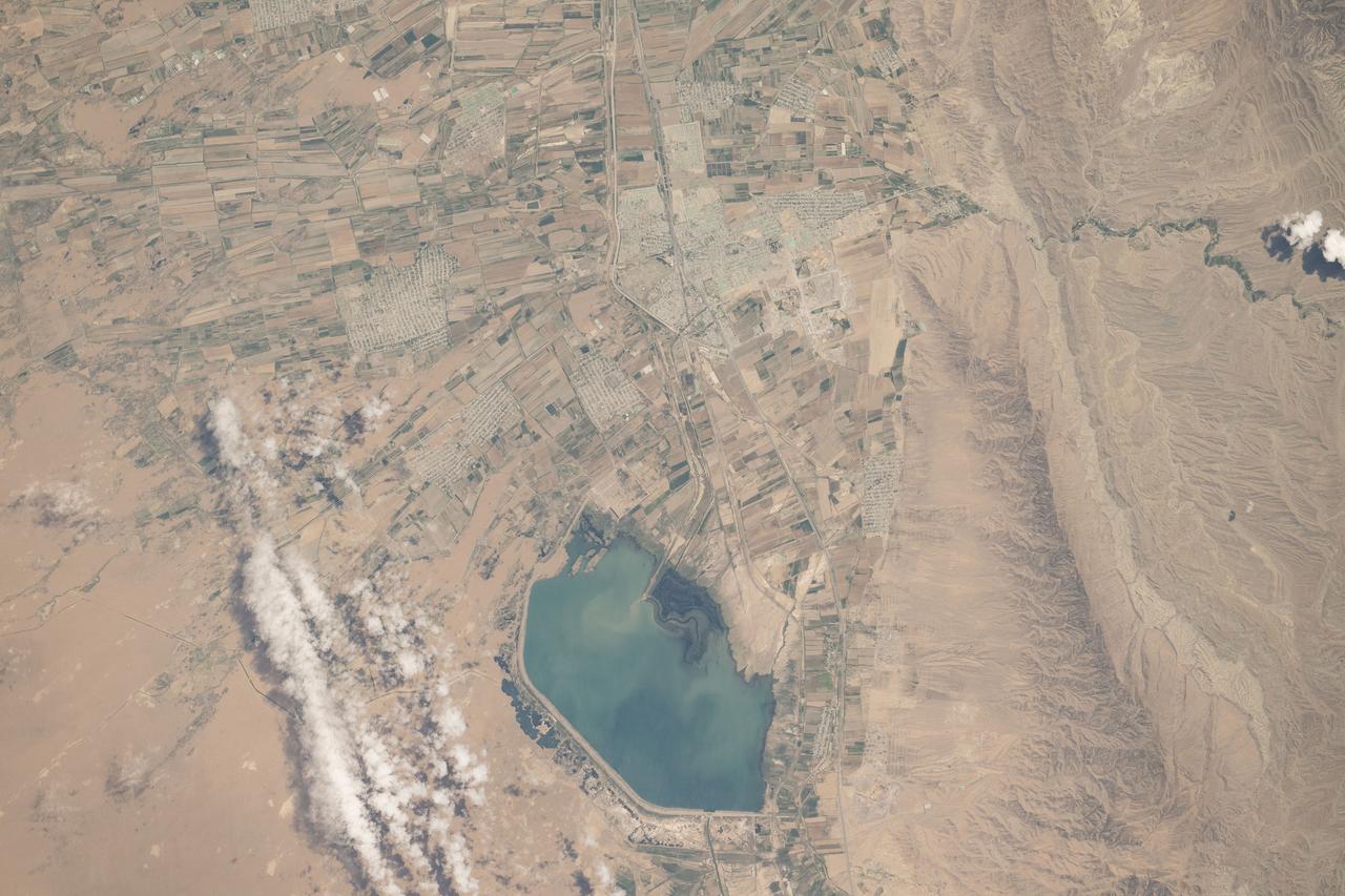 iss071e312274 (June 20, 2024) --- The Gökdepe köli fishing pond in the Ahal Region of Turkmenistan is pictured from the International Space Station as it orbited 265 miles above Central Asia.