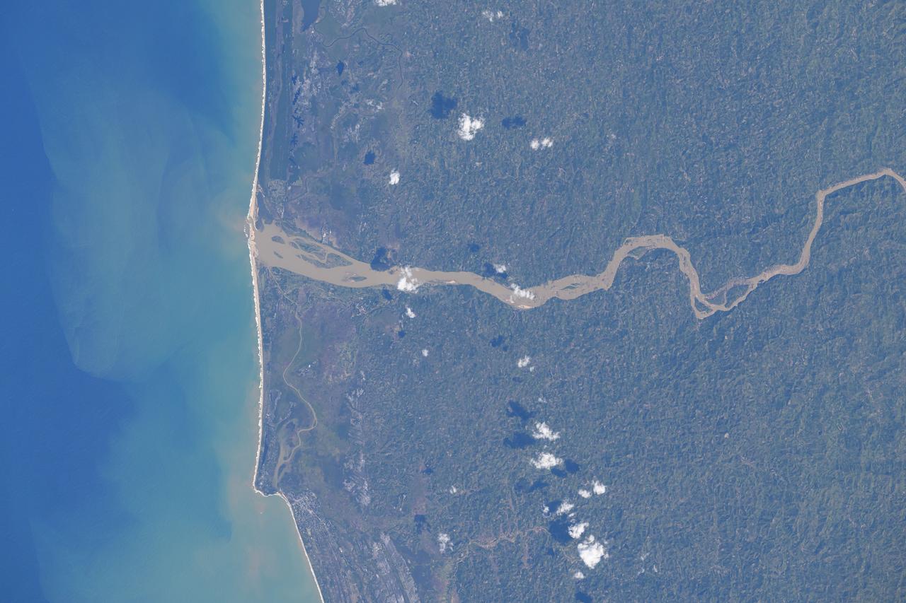 Mangoro River on Madagascar's east coast leads to the Indian Ocean in this photograph from the Indian Ocean as it orbited 263 miles above