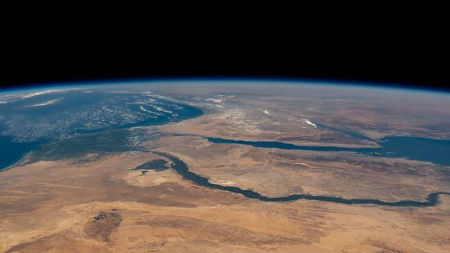 NASA image: The Nile River flows into the Mediterranean Sea
