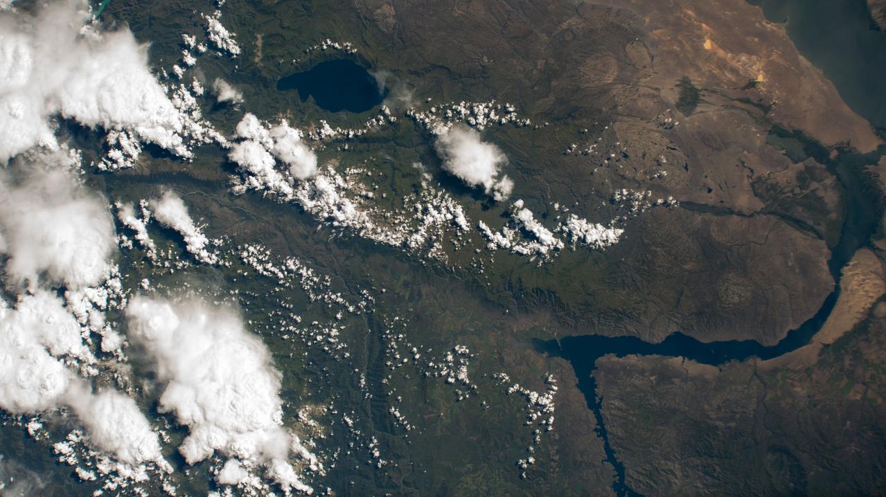 iss071e413340 (Aug. 1, 2024) --- At top left, is Lake Markakol, and at lower right, is the Irtysh River flowing into Lake Zayson in this photograph from the International Space Station as it orbited 259 miles above Kazakhstan.