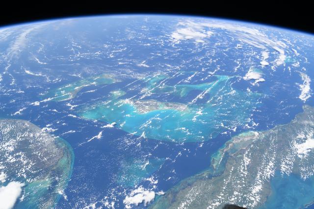 NASA image: The clear blue waters surrounding The Bahamas