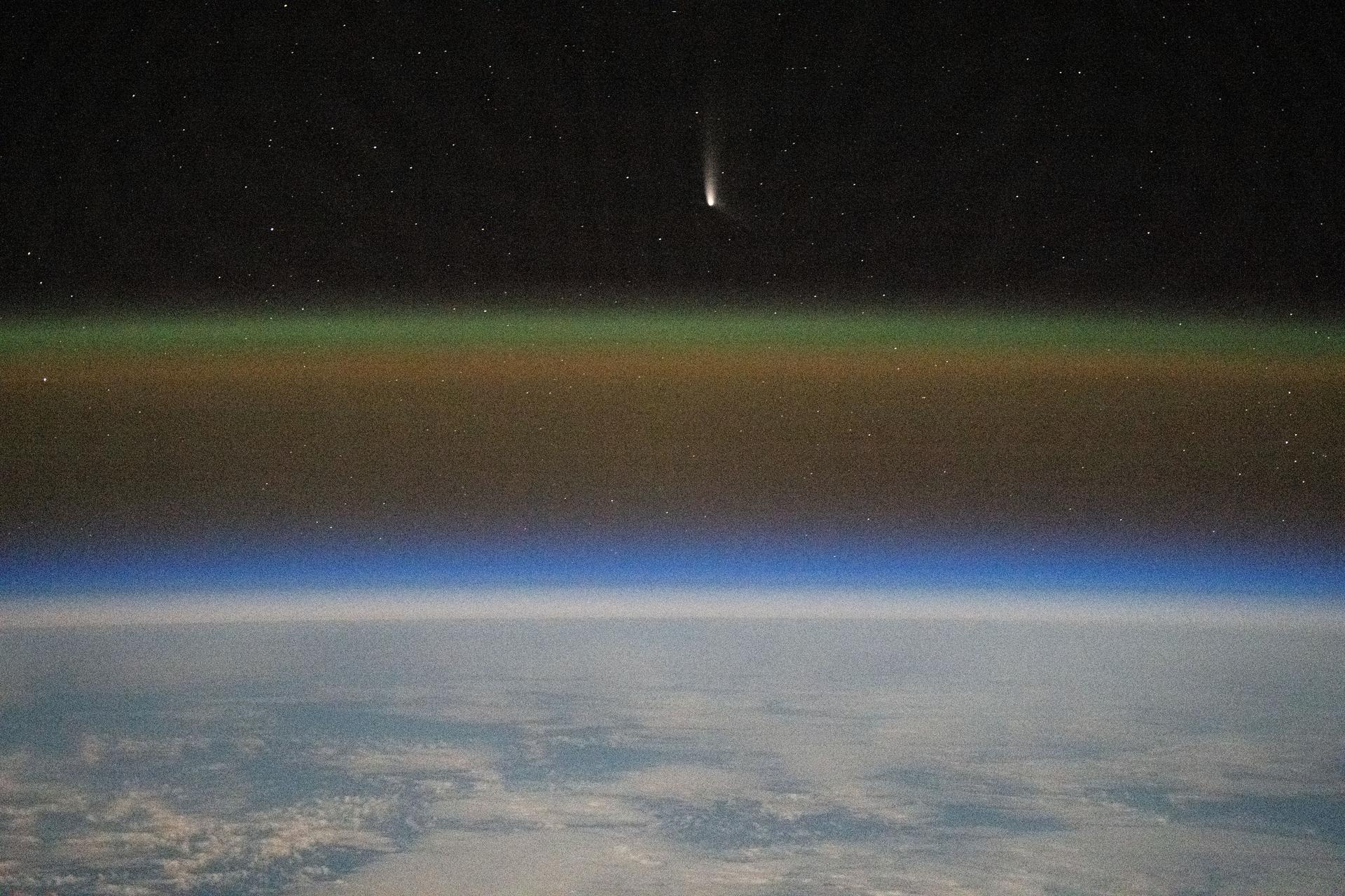 Comet C2023-A3, or Tsuchinshan-ATLAS, was pictured about 99.4 million miles away from Earth by NASA astronaut Matthew Dominick using long-duration photography on a camera programmed for high sensitivity aboard the International Space Station