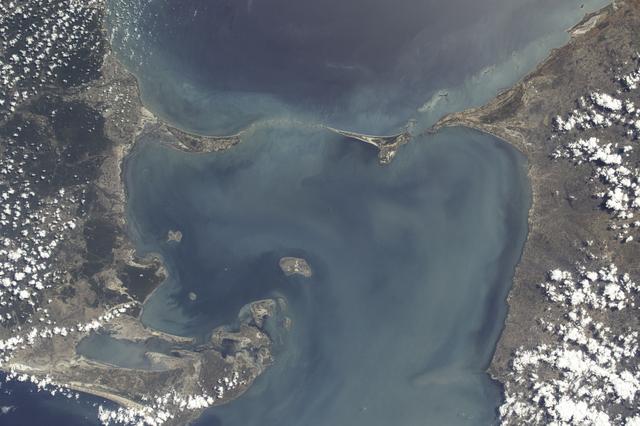 NASA image: Limestone shoals between mainland India and Sri Lanka