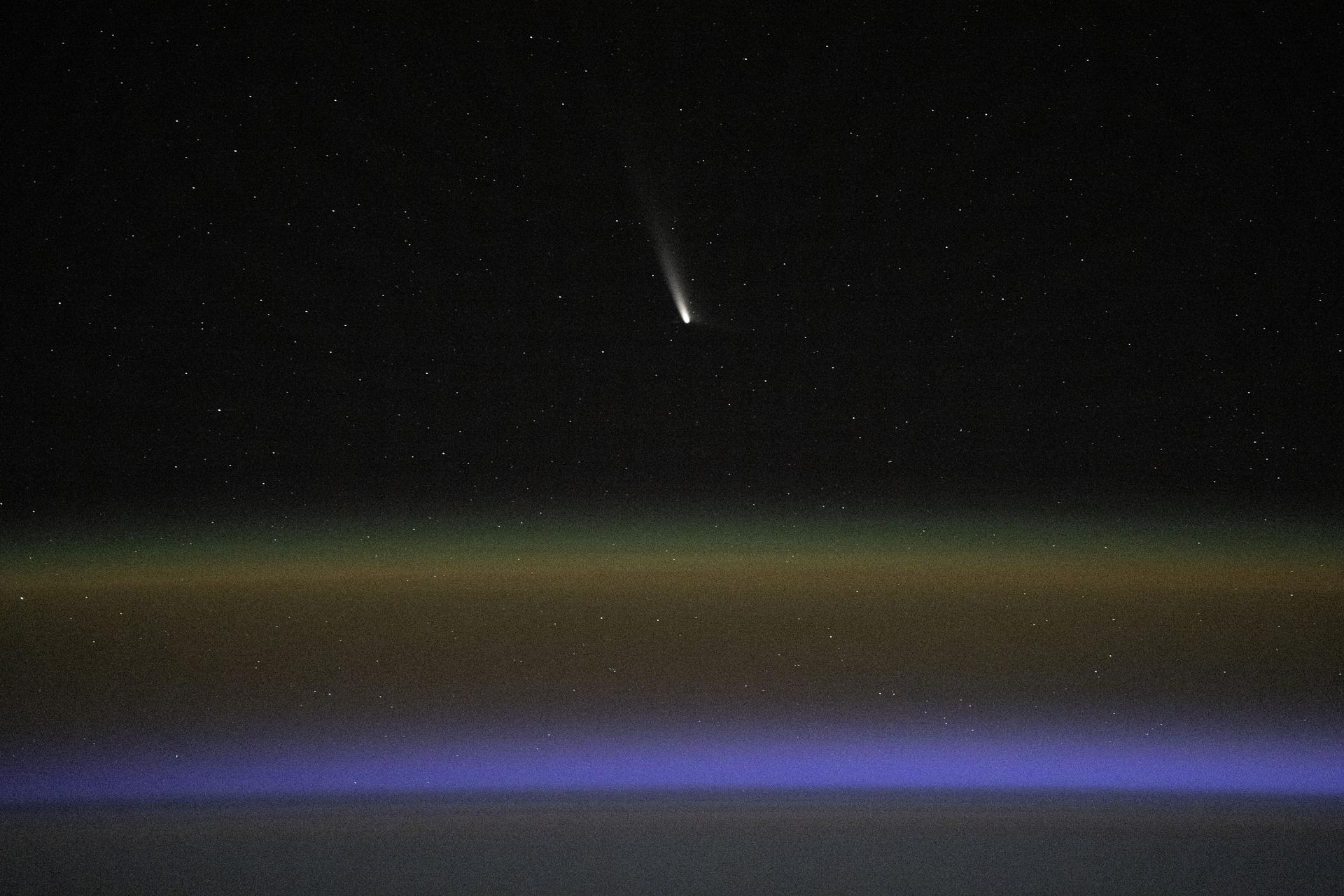 Comet C2023-A3, or Tsuchinshan-ATLAS, was pictured about 99.4 million miles away from Earth by NASA astronaut Matthew Dominick using long-duration photography on a camera programmed for high sensitivity aboard the International Space Station