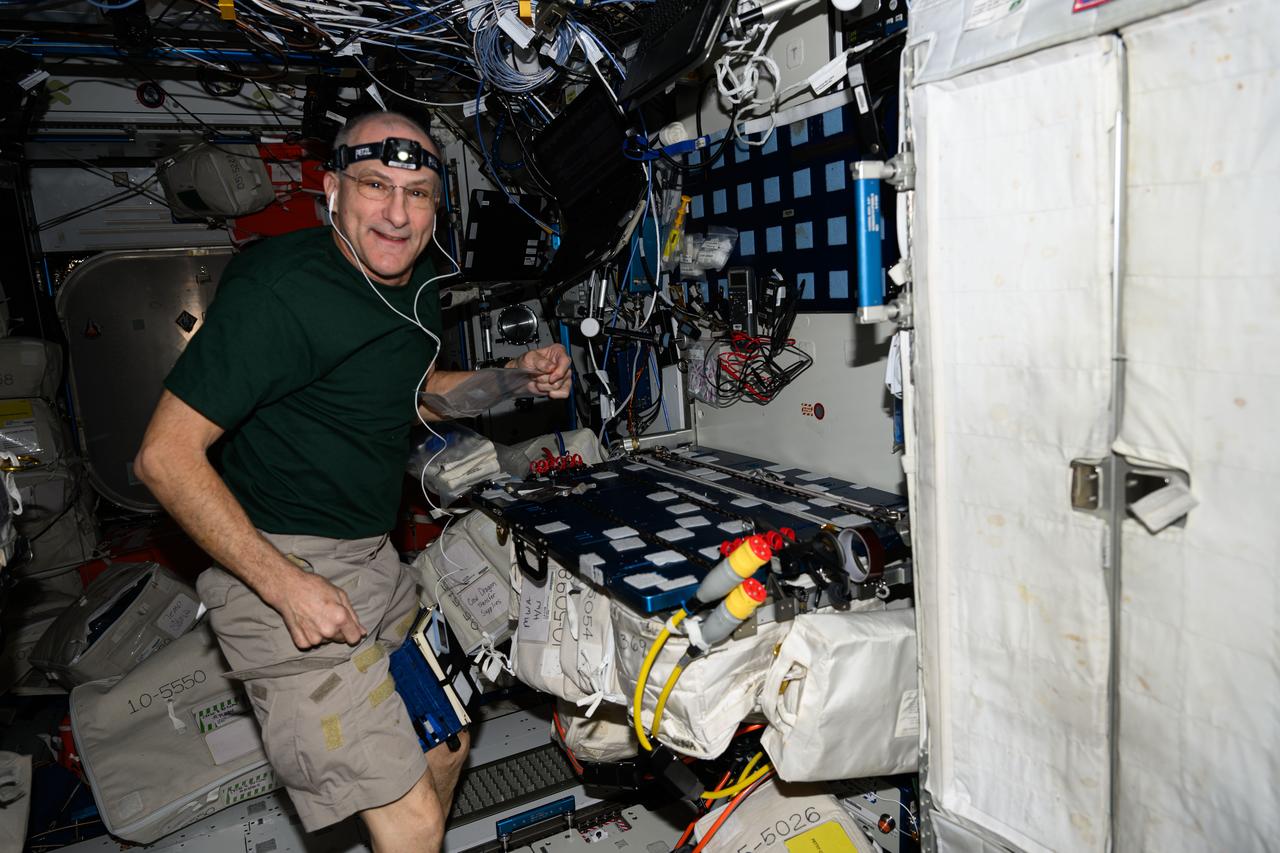 iss072e002337 (Sept. 27, 2024) --- NASA astronaut and Expedition 72 Flight Engineer Don Pettit works on maintenance activities aboard the International Space Station's Harmony module.