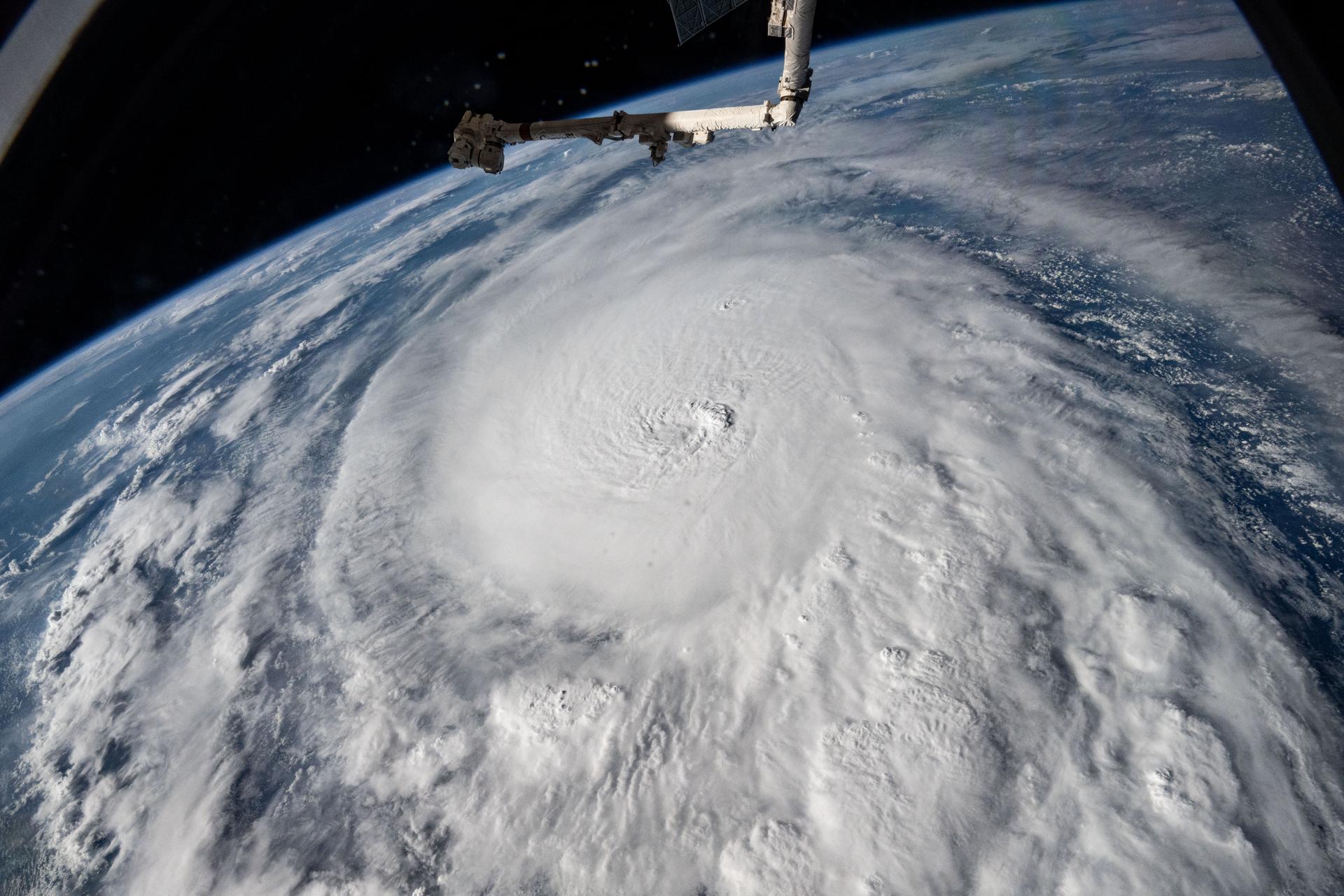 Hurricane Milton, a Category 5 storm at the time of this photograph, is pictured in the Gulf of Mexico off the coast of Yucatan Peninsula from the International Space Station as it orbited 257 miles above.