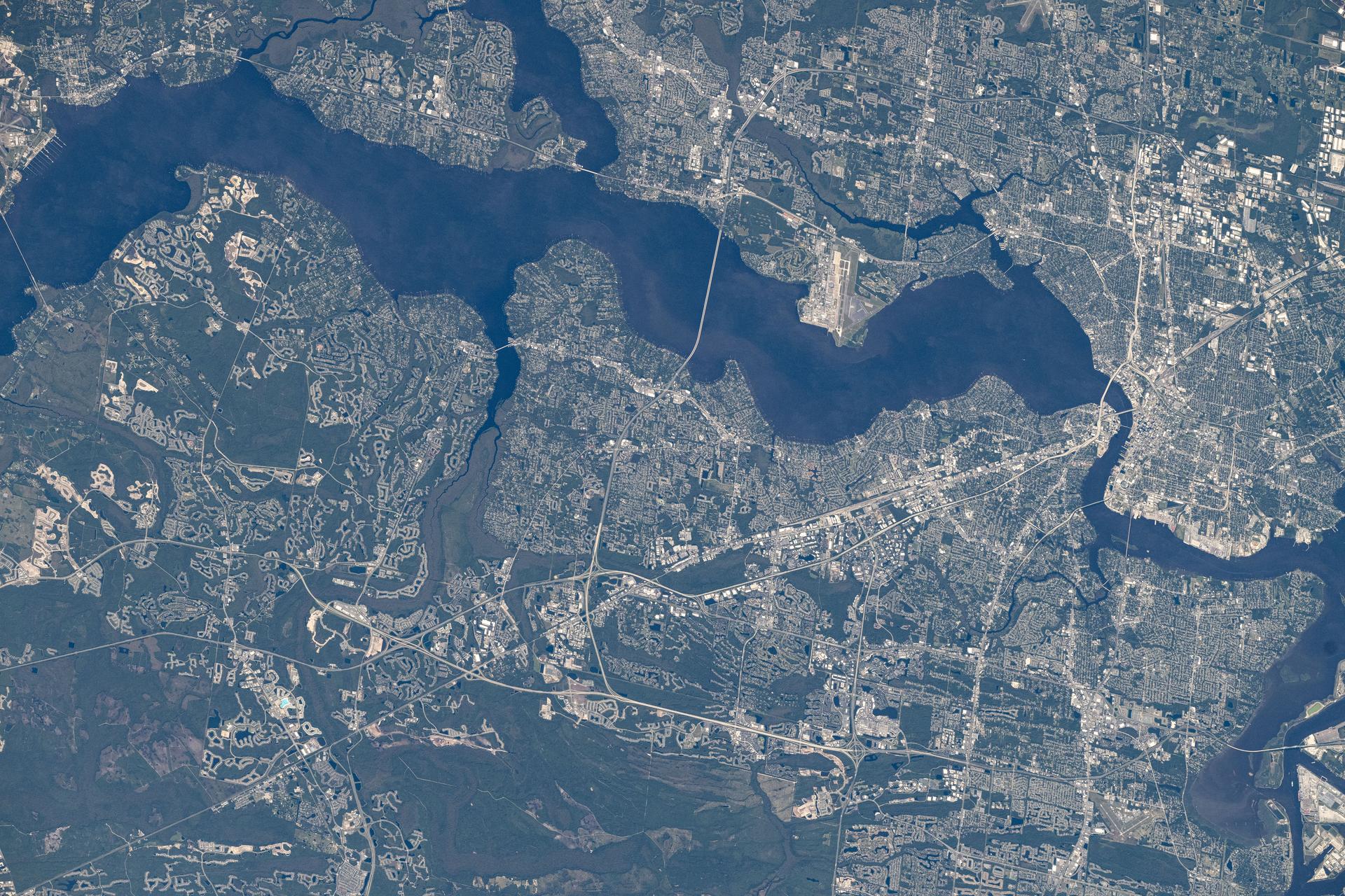 St. John's River in Jacksonville, Florida, is pictured from the International Space Station as it orbited 258 miles above the Atlantic Ocean off the coast of the Sunshine State.