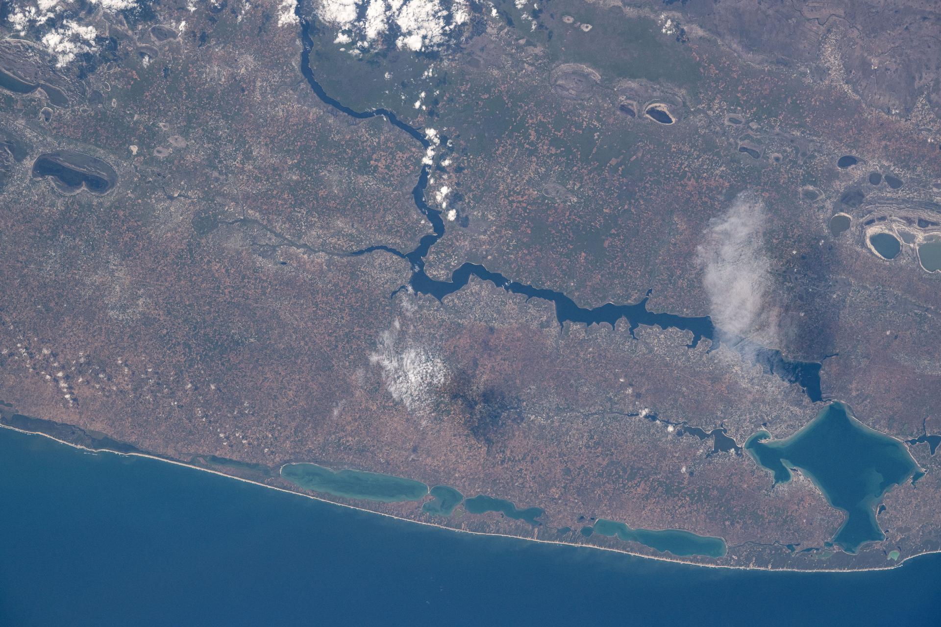 Lake Poelela (lower right) in Mozambique's tropical climate on the coast of the Mozambique Channel is pictured from the International Space Station as it orbited 265 miles above the African nation.