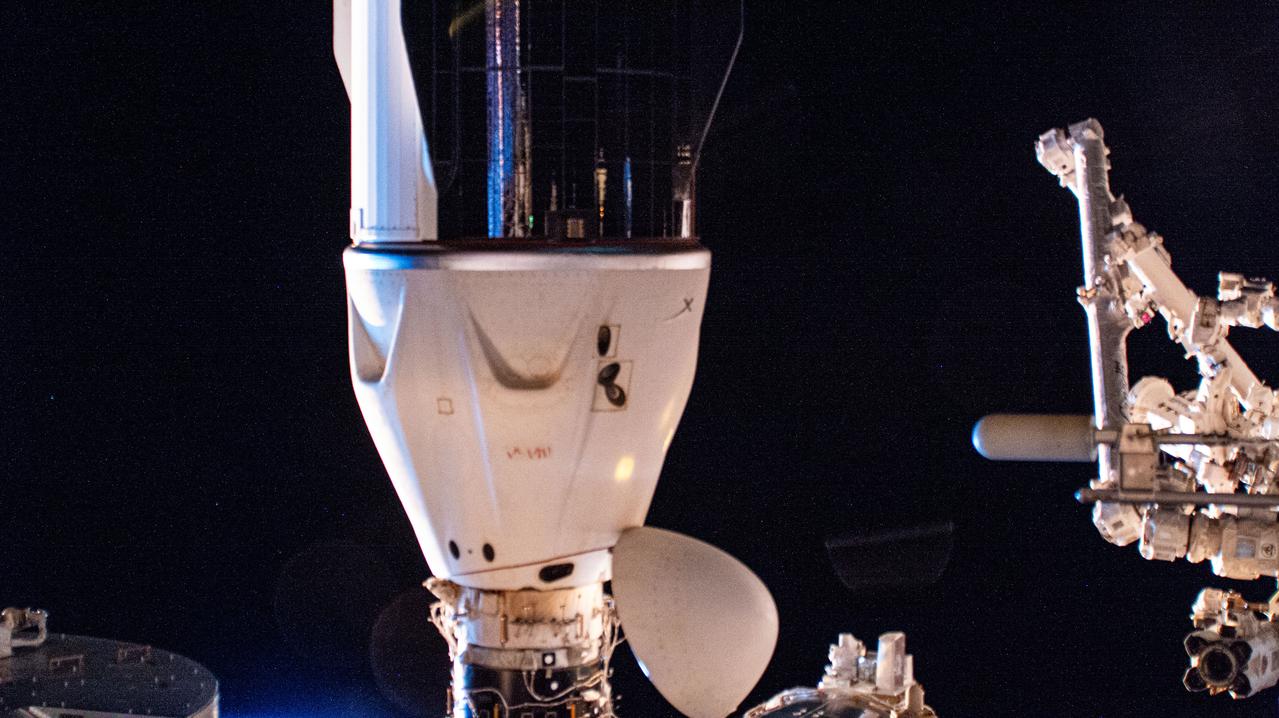 iss072e096331 (Oct. 22, 2024) --- The SpaceX Dragon Endeavour spacecraft is pictured docked to the space-facing port on the Harmony module the day before undocking from the International Space Station.