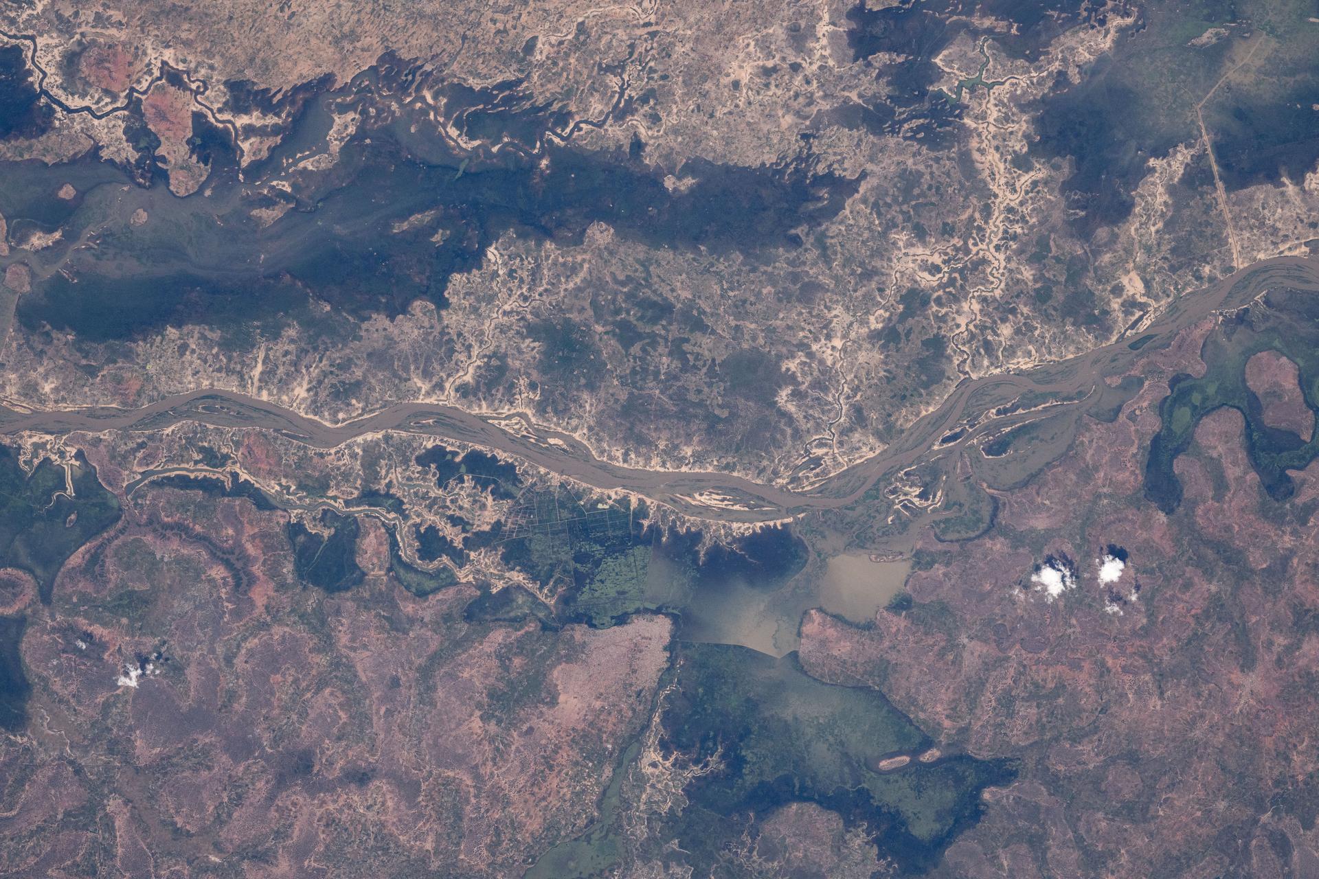 The Bani River, a tributary of the Niger River, in Mali is pictured from the International Space Station as it orbited 257 miles above the African nation.