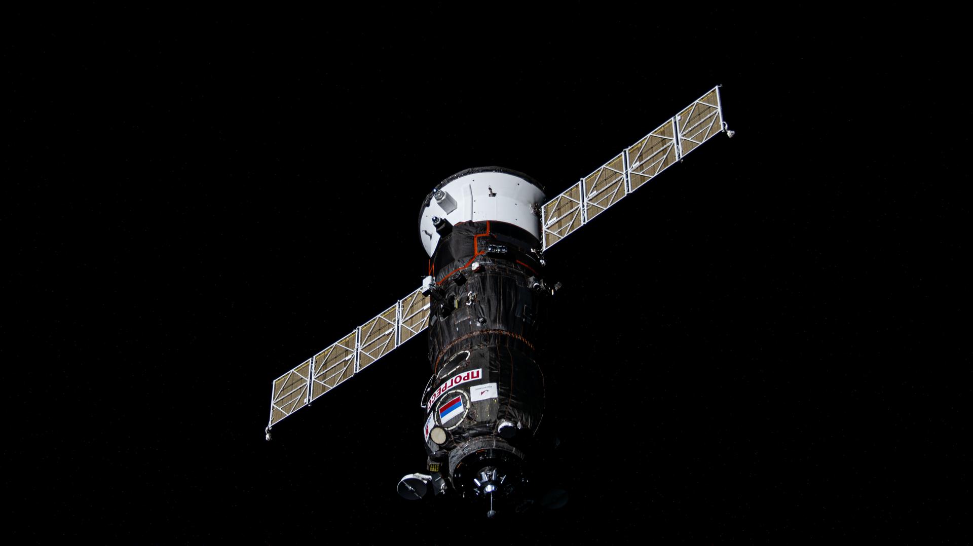 The Progress 90 cargo craft nears the International Space Station for a docking to the Poisk module on Nov. 23, 2024.