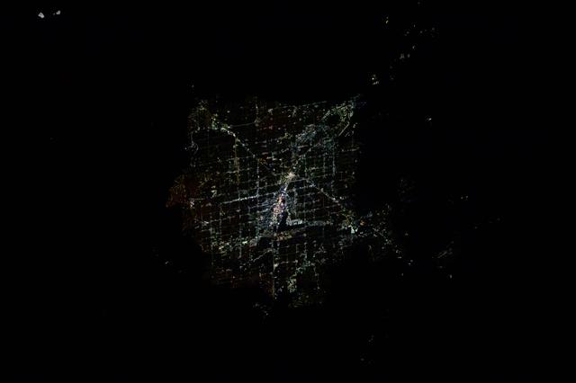 NASA image: Downtown Las Vegas, Nevada, with its famous well-lit strip