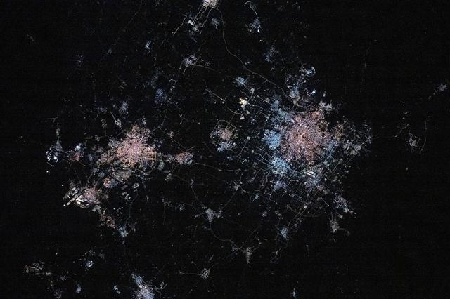 NASA image: The city lights of Tianjin, Langfang, and Beijing, three cities in China