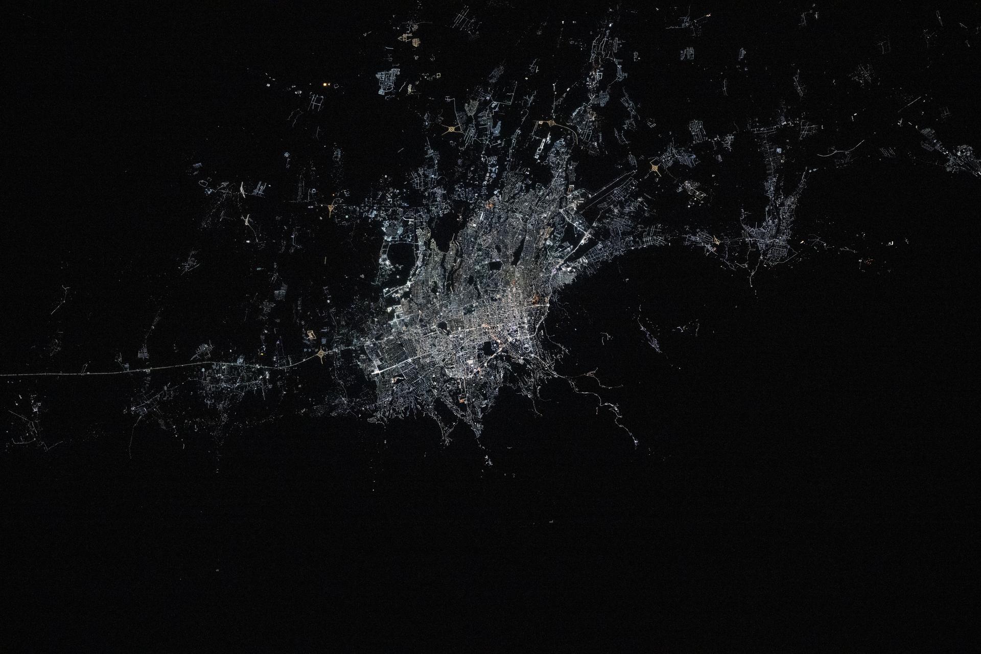 The city lights of Almaty, Kazakhstan's largest city with a population of about 2.25 million residents at the foot of the Tian Shan mountain range, are pictured at approximately 1:38 a.m. local time from the International Space Station as it orbited 260 miles above the Central Asian nation.