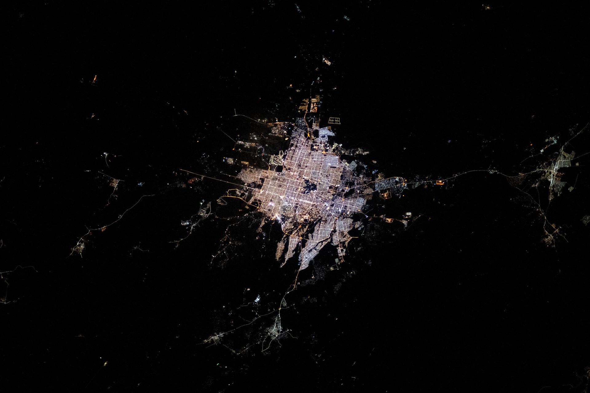 Riyadh, Saudi Arabia, the desert nation's capital and largest city with a population af about 7 million, are pictured at aproximately 10:38 p.m. local time from the International Space Station as it orbited 258 miles above.