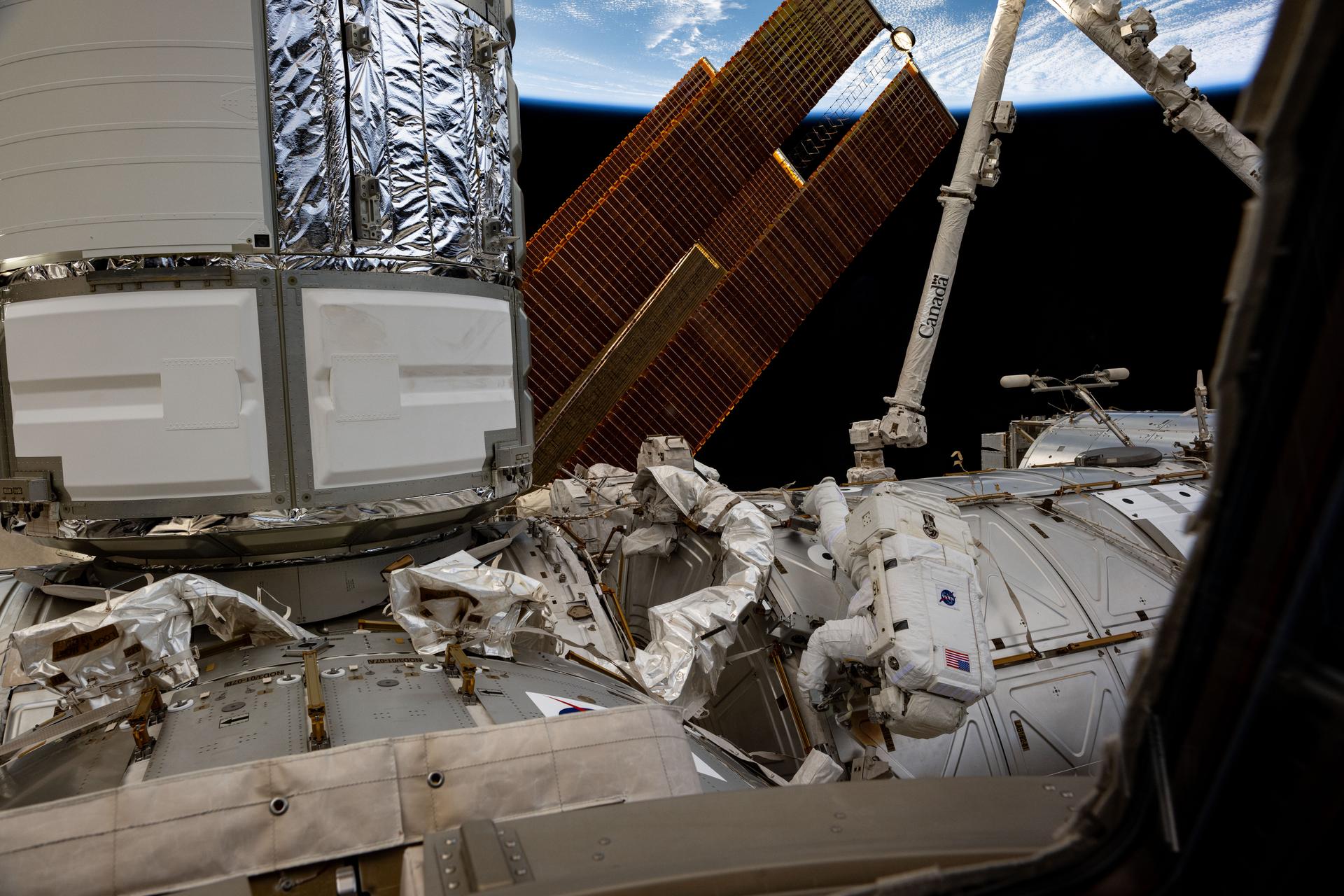 NASA astronaut and Expedition 72 Flight Engineer Butch Wilmore works outside the International Space Station during a five-hour and 26-minute spacewalk. Wilmore swabbed external surfaces searching for microorganisms that may survive and reproduce near vents on the exterior of the orbital outpost.