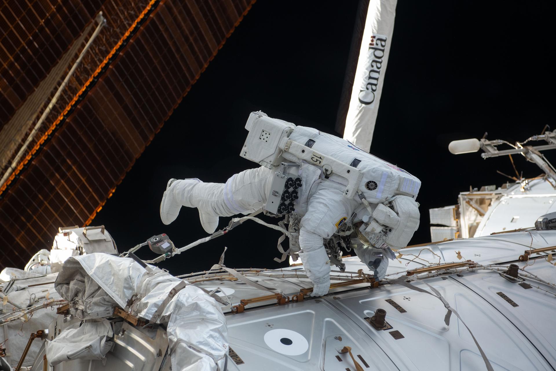 NASA astronaut and Expedition 72 Flight Engineer Butch Wilmore works outside the International Space Station during a five-hour and 26-minute spacewalk. Wilmore swabbed external surfaces searching for microorganisms that may survive and reproduce near vents on the exterior of the orbital outpost.