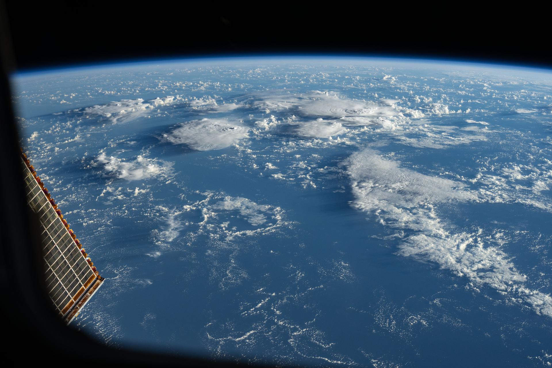 Storm clouds rise above the South Pacific Ocean northwest of New Zealand in this photograph from the International Space Station as it orbited 264 miles above.