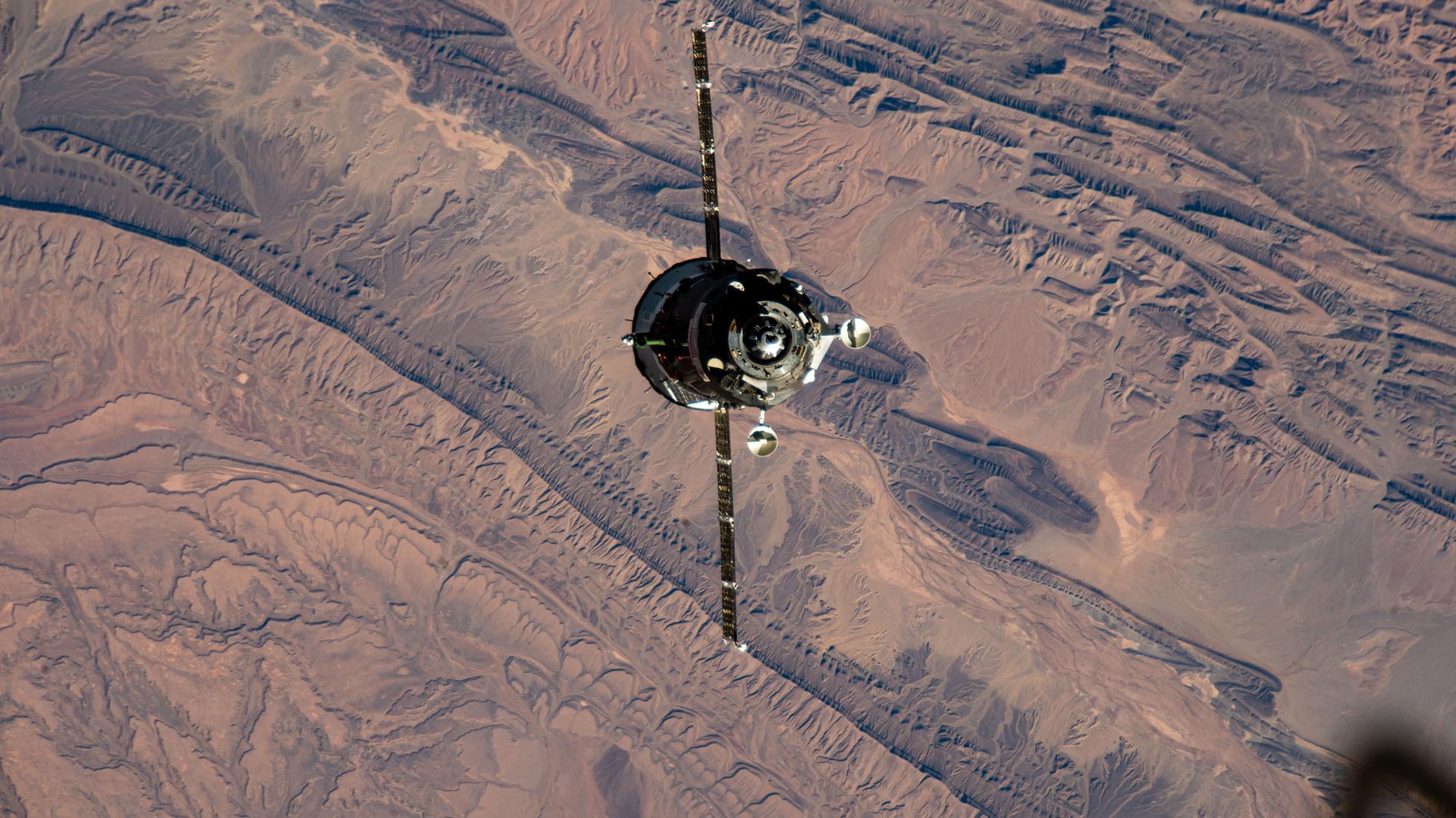 The Soyuz MS-27 spacecraft approaches the International Space Station 259 miles above Morocco on the African continent. The Soyuz spacecraft would dock shortly afterward to the Prichal module bringing NASA astronaut Jonny Kim and Roscosmos cosmonauts Sergey Ryzhikov and Alexey Zubritsky to the orbital outpost.