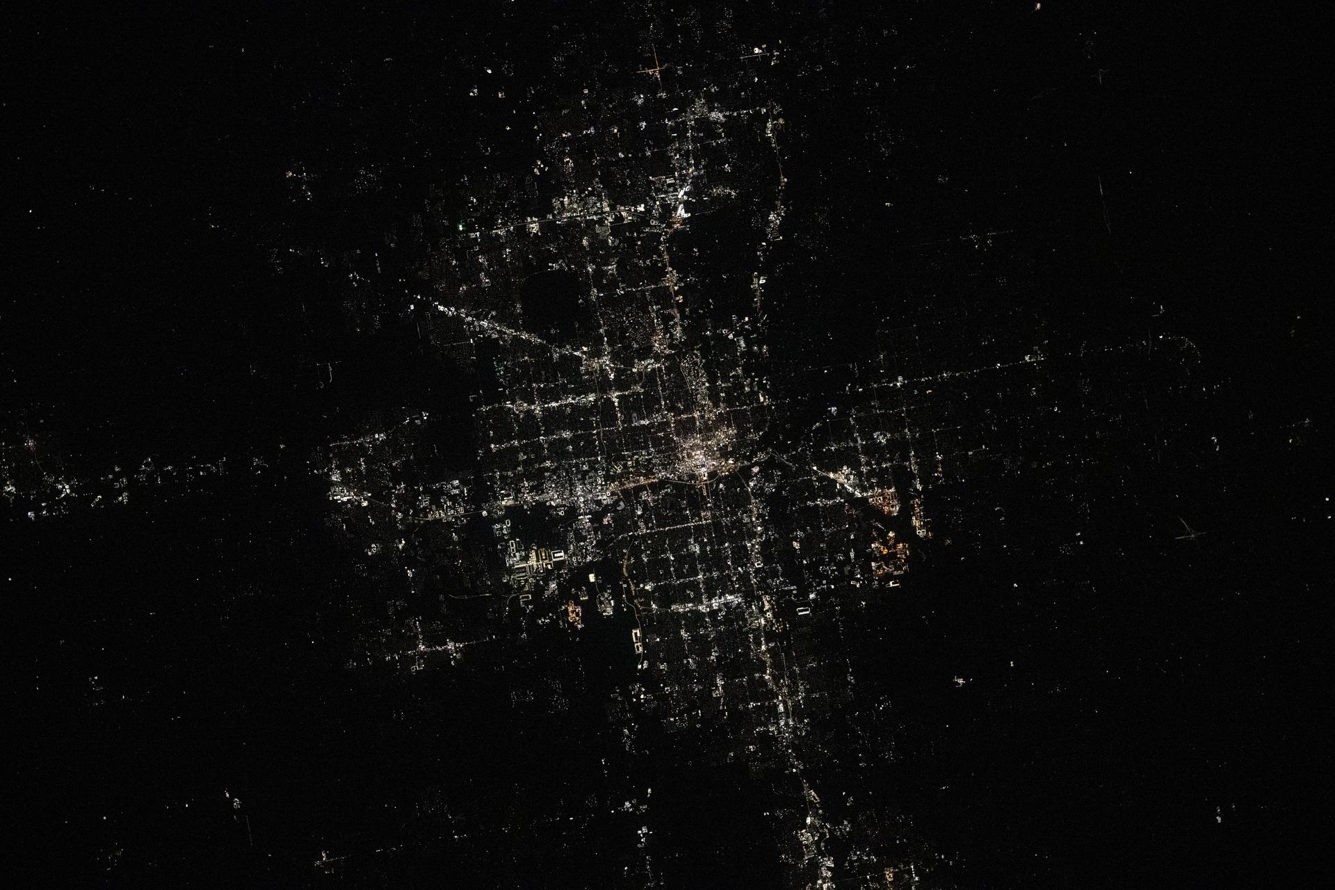 Oklahoma City, Oklahoma, the Sooner State's capital and largest city with a population of about 713,000, is pictured at approximately 1:33 a.m. local time from the International Space Station as it orbited 260 mles above.
