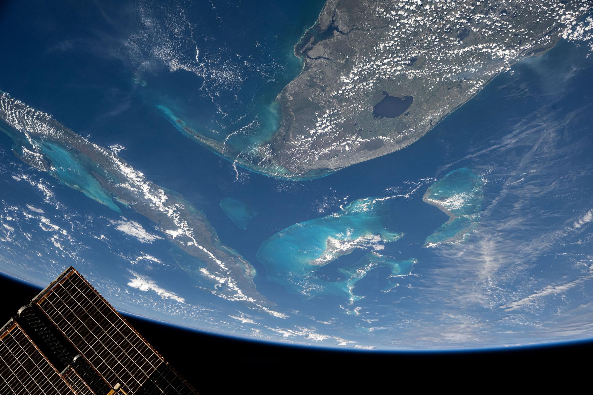 South Florida, the Bahamas, and Cuba are prominently featured in this photograph from the International Space Station as it orbited 261 miles above the Sunshine State.