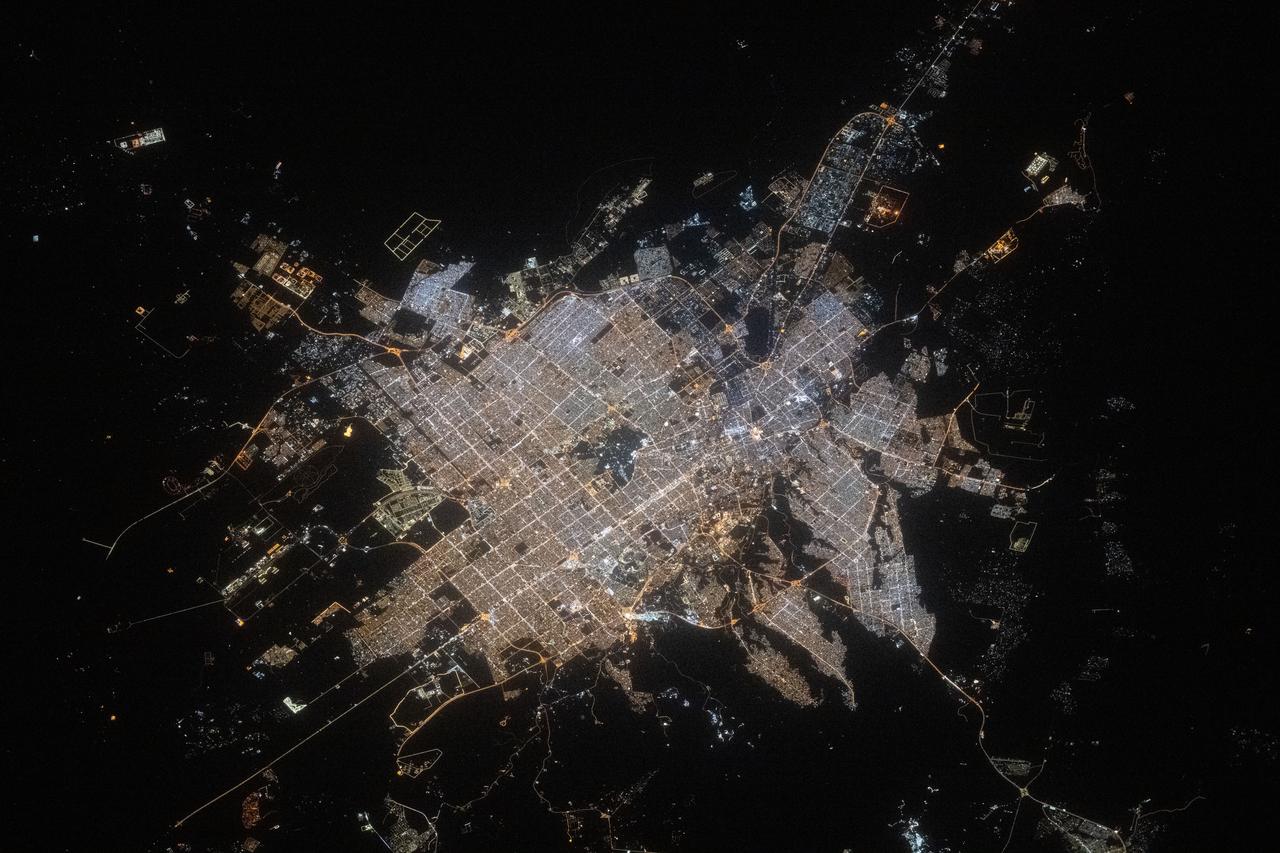 iss073e0222623 (May 25, 2025) --- Riyadh, Saudi Arabia, the Middle Eastern nation's capital and largest city with a population of about 7 million located in the Nafud desert, is pictured at approximately 9:56 p.m. local time from the International Space Station as it orbited 259 miles above the Arabian Peninsula.
