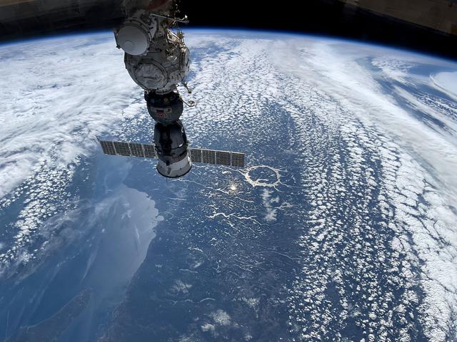 NASA image: The Soyuz MS-27 spacecraft is pictured docked to the Prichal module