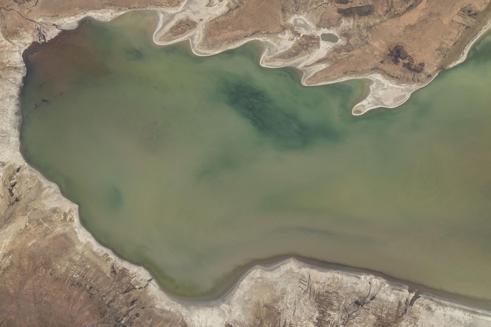 Lake Poopó, a large saline lake at an altitude of about 12,100 feet in Bolivia's Andean Plateau, is pictured from the International Space Station as it orbited 264 miles above South America.
