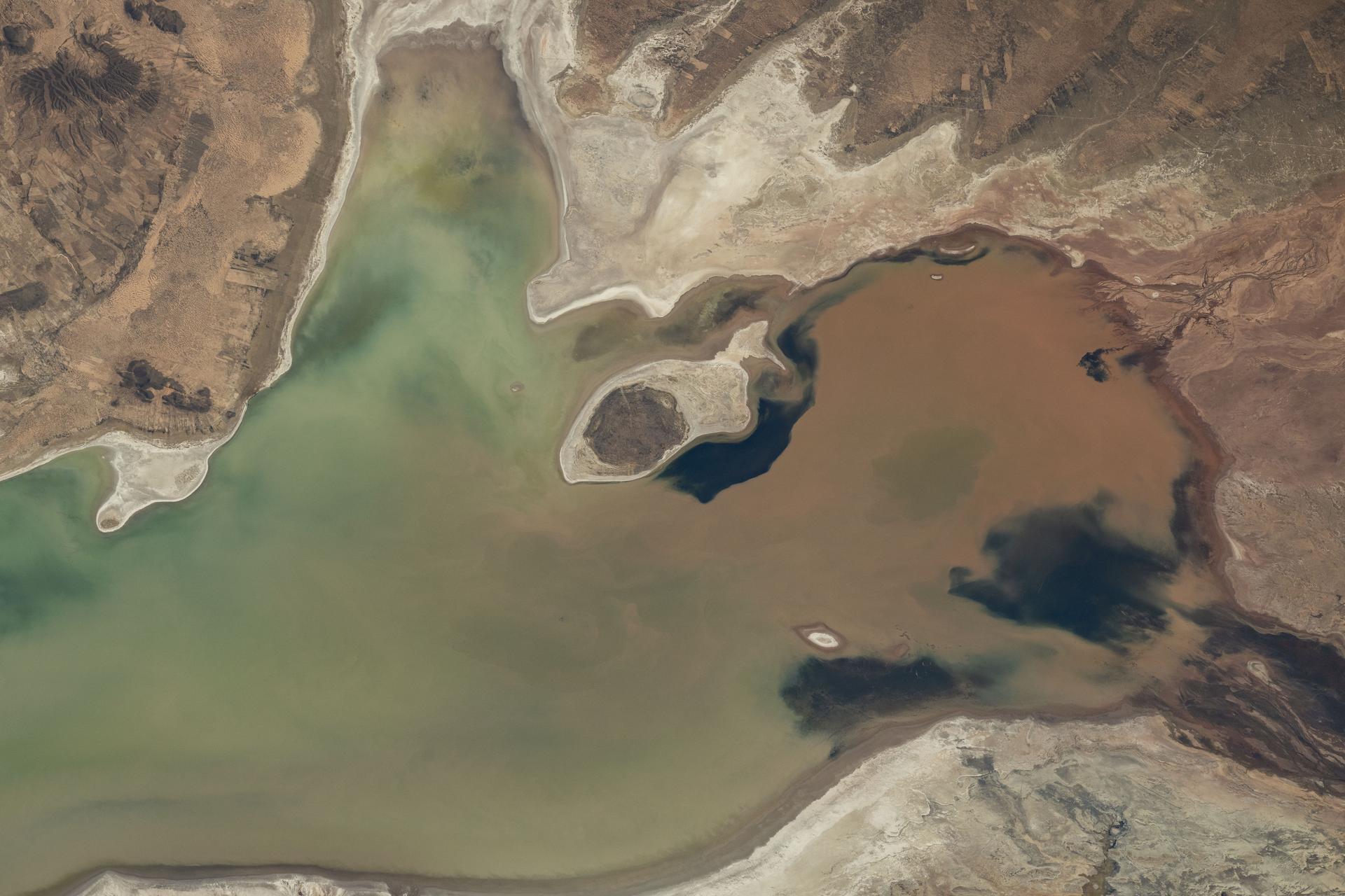 Lake Poopó, a large saline lake at an altitude of about 12,100 feet in Bolivia's Andean Plateau, is pictured from the International Space Station as it orbited 264 miles above South America.