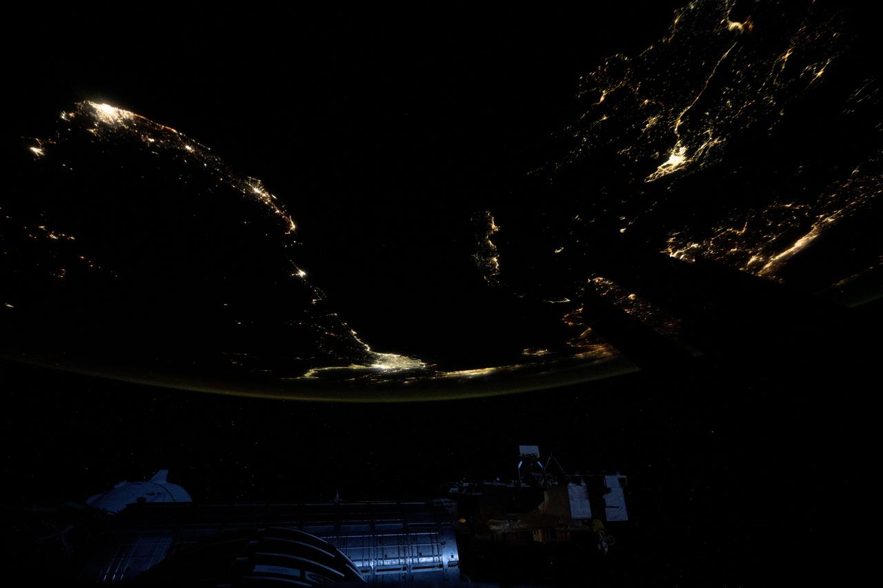 iss073e0312086 (May 22, 2025) --- At top left, the city lights of Benghazi, Libya, arc downward toward the glow of civilization on Egypt's Nile Delta outlining Africa's Mediterranean Sea coast. Israel's metropolitan lights then round north and east into Istanbul, Turkey (far right), and Athens, Greece, and their surrounding suburbs in southern Europe. Resting in the center of the Mediterranean's darkness is the Greek island of Crete.