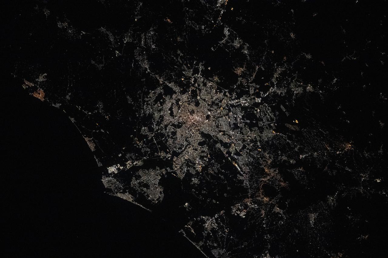 iss073e0343840 (July 15, 2025) --- Rome, Italy, the nation's capital and largest city nearly 3,000 years old with a metropolitan population of about 4.22 million, is pictured at approximately 1:16 a.m. local time from the International Space Station as it orbited 260 miles above.