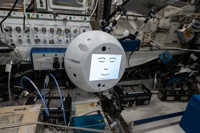 NASA image: CIMON, an AI-powered robotic techology assistant, is pictured after being activated
