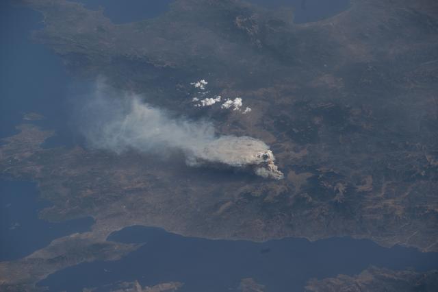 NASA image: Wildfires breakout near the Greek village of Feneos