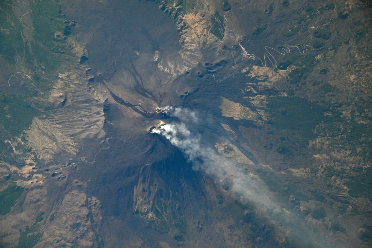 iss073e0429432 (Aug. 10, 2025) --- Europe's tallest and most active volcano, Mount Etna located on the Italian island of Sicily in the Mediterranean Sea, is pictured from the International Space Station as it orbited 261 miles above the Tyrrhenian Sea. Credit: Roscosmos