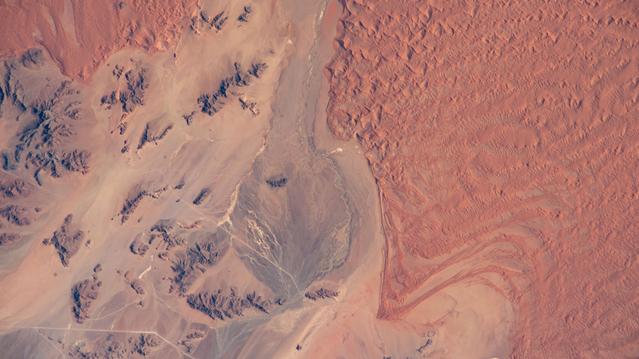 NASA image: A portion of the hot, arid Namib Desert near the Atlantic coast