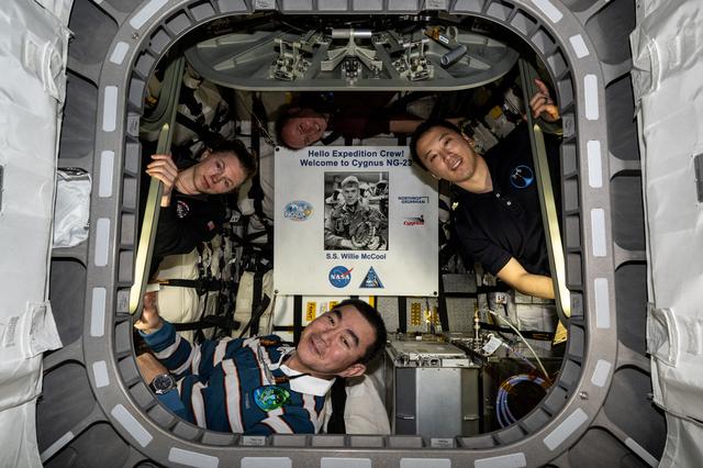 NASA image: Expedition 73 astronauts pictured inside the Cygnus XL cargo craft