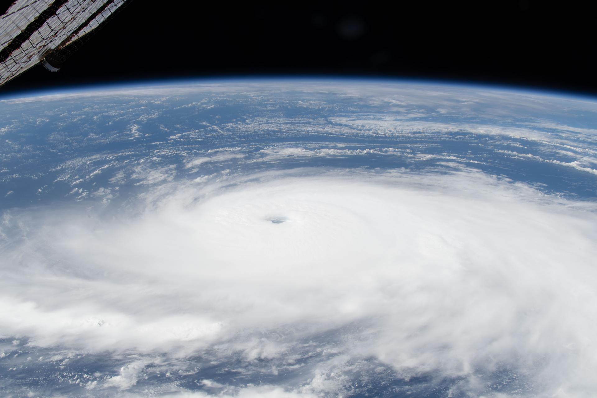 Hurricane Gabrielle is seen in the Atlantic Ocean as a powerful Category 4 storm with sustained winds of 140 miles per hour, captured from the International Space Station as it orbited 258 miles above Earth.