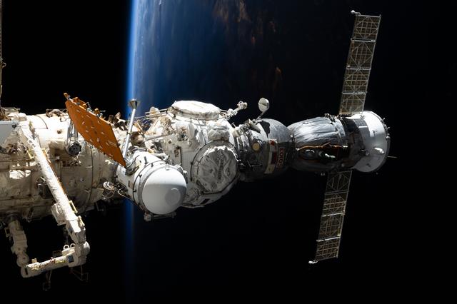 NASA image: The Soyuz MS-27 spacecraft is docked to the Prichal module
