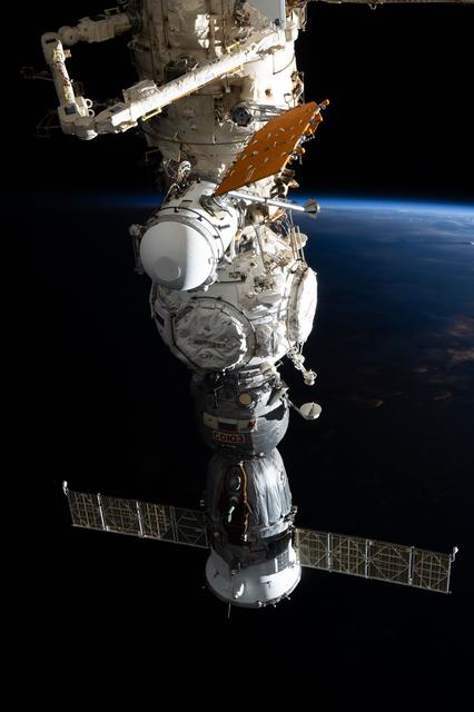 NASA image: The Soyuz MS-27 spacecraft docked to the Prichal module