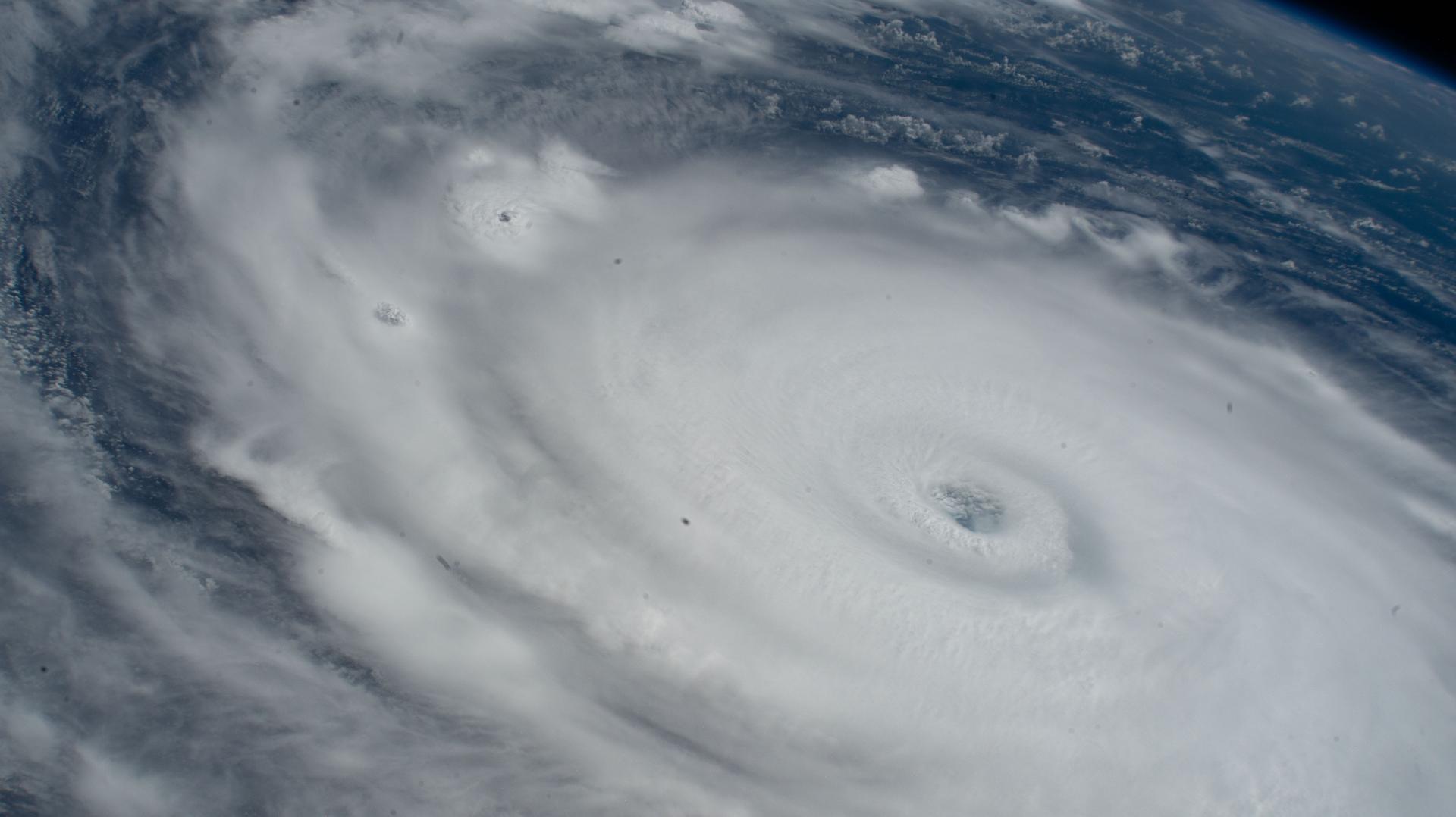Hurricane Humberto is seen in the Atlantic Ocean as a Category 4 storm, with maximum sustained winds of approximately 145 miles per hour, in this image captured from the International Space Station as it orbited 261 miles above Earth.