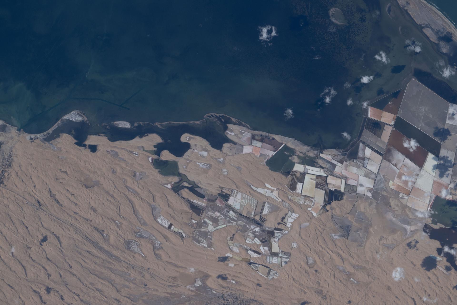 The Zaranik Protectorate nature preserve in Egypt's North Sinai region sits on the eastern edge of Lake Bardiwil and is a haven for migratory birds, nesting turtles, and supports a variety of species including bottlenose dolphins. The International Space Station was orbiting 258 miles above the Mediterranean Sea at the time of this photograph.