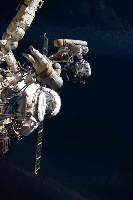 NASA image: Cosmonauts Alexey Zubritsky and Sergey Ryzhikov are pictured during a spacewalk