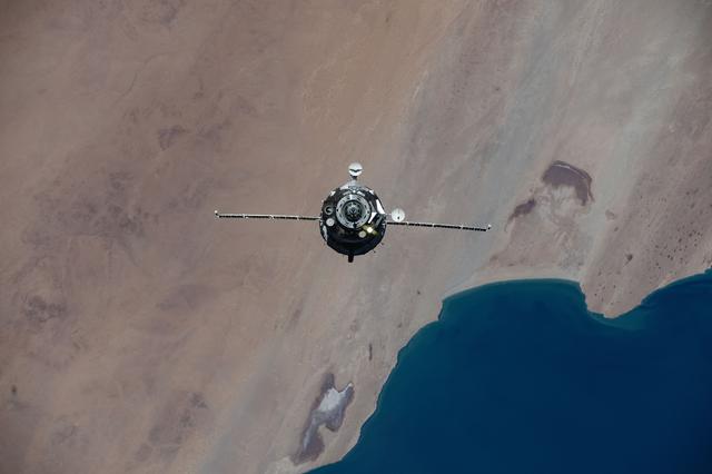 NASA image: The Soyuz MS-28 crew spacecraft approaches the International Space Station