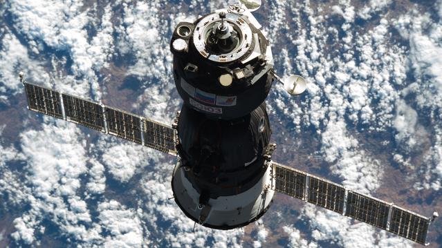 NASA image: The Soyuz MS-28 crew spacecraft approaches the International Space Station