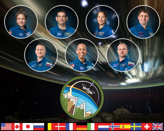 The official portrait of the Expedition 74 crew on the International Space Station